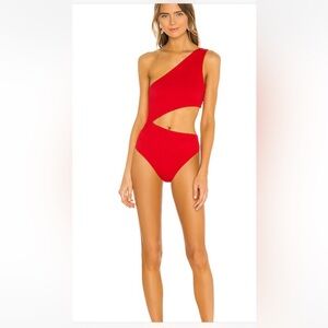 Beach Riot Celine One Shoulder Cutout One Piece Red Ribbed Swimsuit Size small